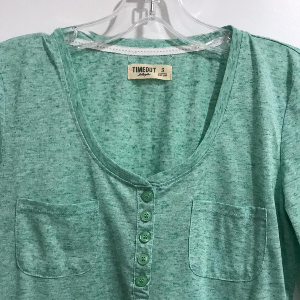 Like-New! Linen Blend Heather Green Henley Pocket Tee